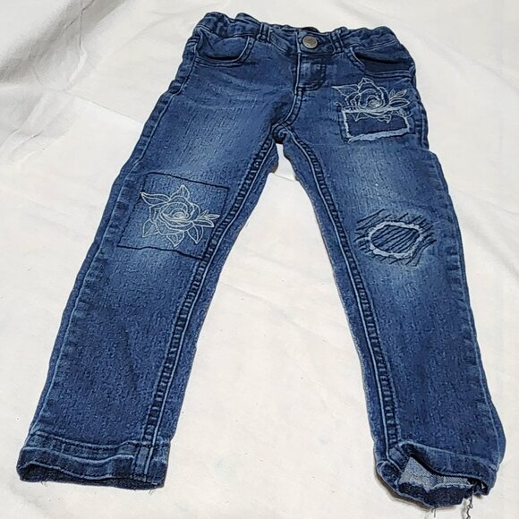 Koala Kids Girls Embroidered Jeans – Size 3T – Floral Patchwork & Distressed Det - Picture 1 of 10